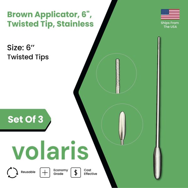 Set of 3 Brown Applicators, 6", Twisted Tip, Stainless