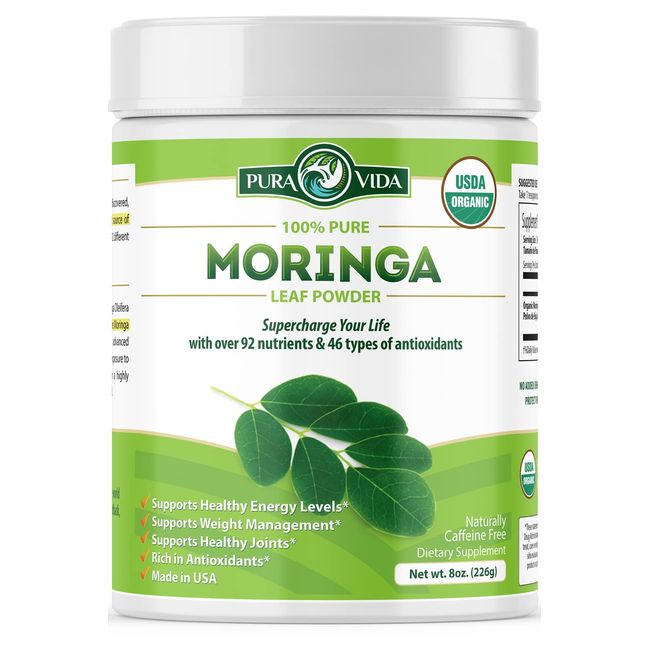 Moringa Powder Organic Single Origin - Moringa Powder, USDA Organic Moringa Oleifera, Moringa Leaf Powder - Perfect for Smoothies & Recipes. 8 oz.