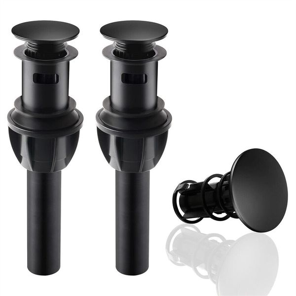 2 Pack Bathroom Sink Pop Up Drain Stopper with Overflow Basin Vessel Matte Black