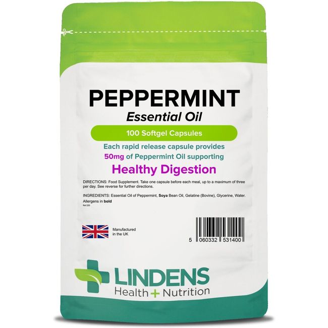 Lindens Essential Oil of Peppermint DOUBLE PACK 200 Capsules 50mg Rapid Release