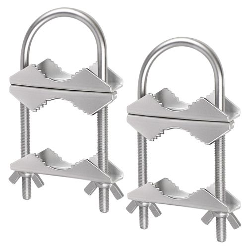 MOOKEERF Double Antenna Mast Clamp - 2 Sets Antenna Mast to Mast Clamp V Jaw Block with U Bolts,Heavy Duty Mast to Mast Mount Bracket Kit for Outside Antennas,Flag Pole,Umbrella Parasols