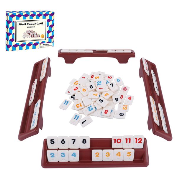 Offelec 106 Rummy Tiles Game with 4 Double Tiles Holders/Trays, Travel Size Rummy Cube Set, Classic Mini Rummy Game for Adult Kids and Family, 2-4 Palyers