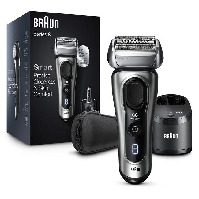 Braun Electric Razor for Men, Series 8 8467cc Electric Foil Shaver with Precision Beard Trimmer, Cleaning & Charging SmartCare Center, Galvano Silver