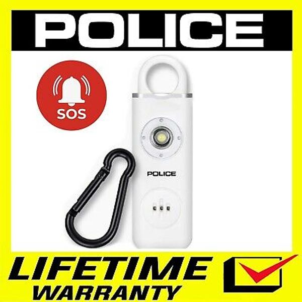 POLICE Personal Alarm Keychain Emergency Siren Flashlight Rechargeable White