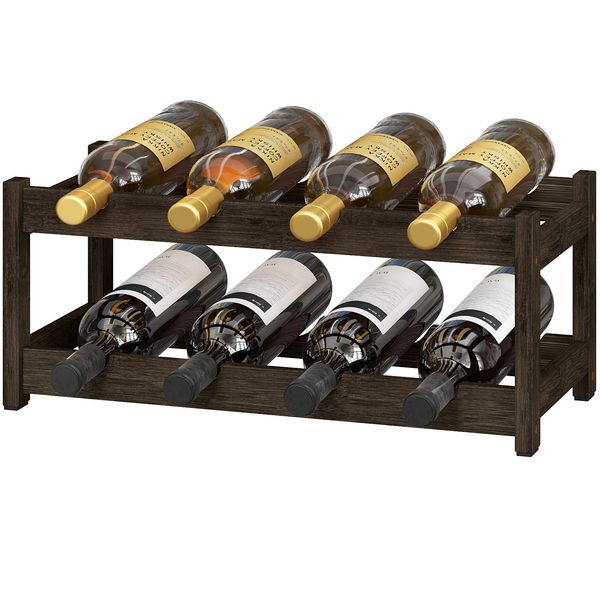 BAMEOS Wine Rack Free Standing 2 Tier 8 Bottle Bamboo Wine Racks Countertop Cabinet Wine Holder Wine Storage Shelf for, Bar, Pantry Wine Cellar Basement Countertop Mocha (16.85 L x 9.25W x 7H