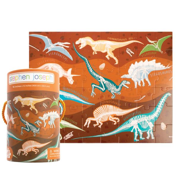 Stephen Joseph, Educational Puzzle with Canister, 48-Piece Animal Puzzle, Learning Animal Puzzle for Kids Ages 3 4 5, Dinosaur Fossil