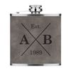 Personalised 6oz PU Leather Hip Flask Grey Custom Initials X Est Birth Date Premium Quality