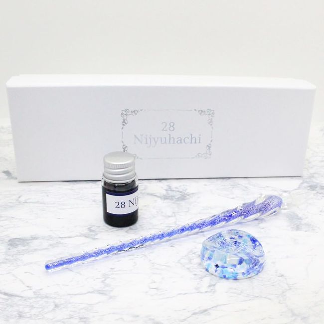 Glass Pen Blue Glitter Pen Holder Ink Bottle Set Blue Black Ink