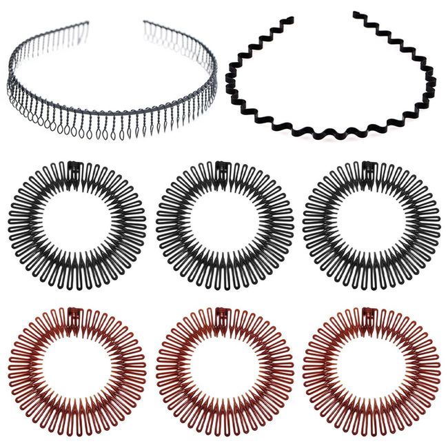 WJIAEER 6er-Pack elastische Haargummis mit 2 Metall-Haargummis, runder Stretchkamm, elastischer runder Kunststoffkamm, Stretch-Haarkamm, elastisches Stirnband, Sport-Haargummis