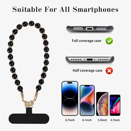 takyu Phone Charm, Beaded Phone Wristlet Strap with Natural Gemstone for Women Girls, Hands-Free Wrist Lanyard for Phone with 2PCS Tether Connectors Fit Almost All Phone Cases