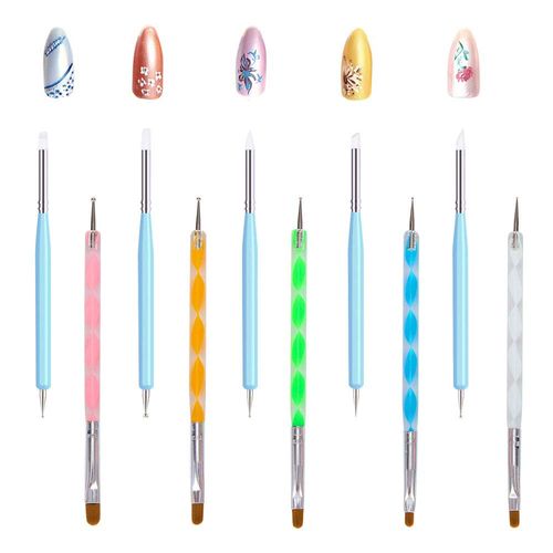 EMAGEREN 10 Dotting Tools Painting Brushes Set Nail Art Double Sided Dotting Tool Nail Art Rock Painting Pen Nail Art Dotting Pen Nail Art Brushes Set for Rock Painting Embossing Art Pottery Craft