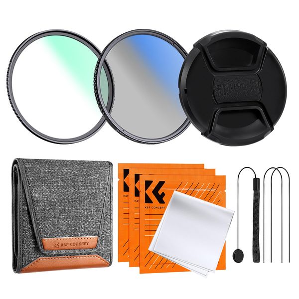 K&F Concept 55mm Lens Filter Set, PL Polarizing Filter, UV Protection Filter, Lens Cap, Cleaning Cloth, Filter Case, Optical Glass, 18 Layer Nano Coating (NANO-K Series)