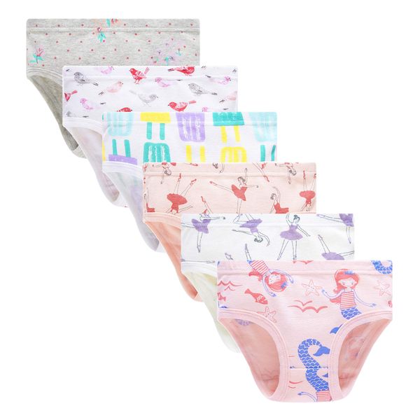 Family Feeling Little Girls Underwears Toddler Soft 100% Cotton Panties Little Girls' Undies Assorted Underwear (Pack of 6) Size 5 6