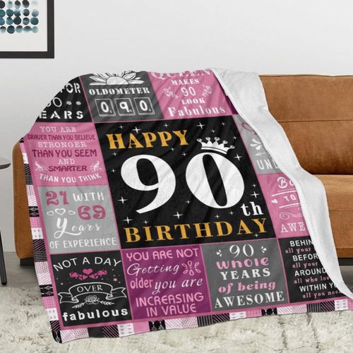 Noxkioy 90th Birthday Gifts for Women, 90 Year Old Birthday Gifts for Women, Gift for 90 Year Old Woman, 90th Birthday Decorations for Woman Blanket 60"x50"
