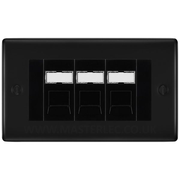 Matt Black Triple 3 Gang RJ45 Data Socket Black Inserts NFBRJ453