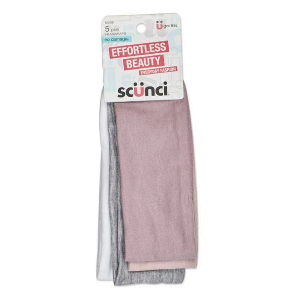 Scunci Effortless Beauty Wide Stretch Basic Headwraps, 5 pcs