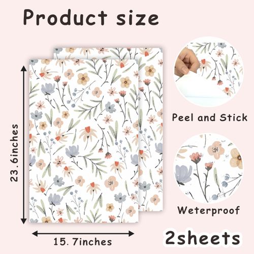 Boho Floral Wallpaper Small Flower Leaf Wall Stickers Decor Botanical Plant Floral Leaves Wall Peel and Stick Removable Flower Wallpapers for Nursery Bedroom Living Room Cabinet