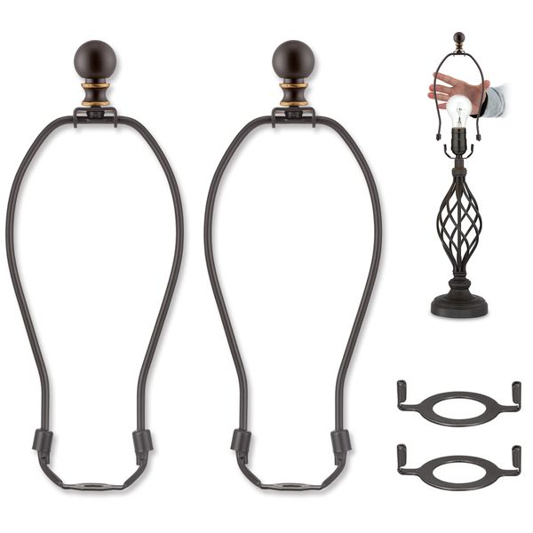 Lamp Harp 8 Inch for Table and Floor Lamps, 2 Set Heavy Duty Lamp Shade Bracket with 3/8 Standard Saddle, E26 Light Base UNO Fitter Adapter and Lamp Finial, Bronze