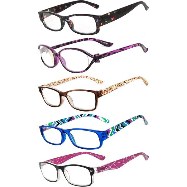 Readers 5 Pack Reading Glasses Ladies Spring Hinge lens +1.5