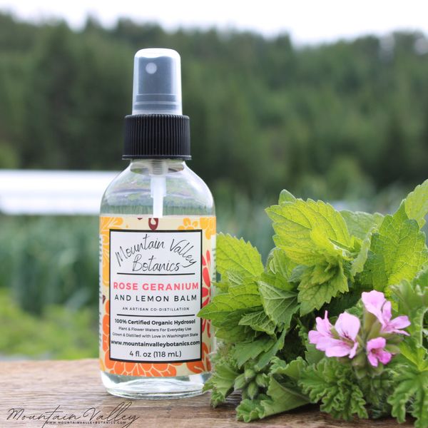 Rose Geranium & Lemon Balm Hydrosol, Certified Organic