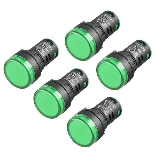 Heschen 22mm LED Indicator Pilot Light, AD16-22D/S, 12VDC 20mA, Green Light Colour, 5Pack