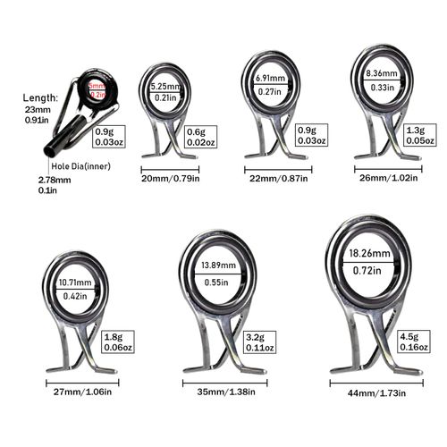 QualyQualy Fishing Rod Tip Repair Kit Rod Guide Repair Kit Pole Eyes Tip Repair Kit Stainless Steel Ceramic Ring Fishing Rod Repair Kit Fishing Pole Tip Guides Replacement Kit 7pcs
