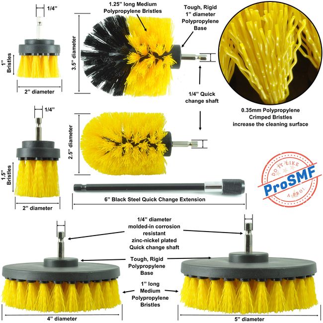 ProSMF Drill Brush Set - Scrub Brush Attachments for Drill - Power Scrubber Cleaning Brushes - Kitchen - Cabinets - Stove - Oven