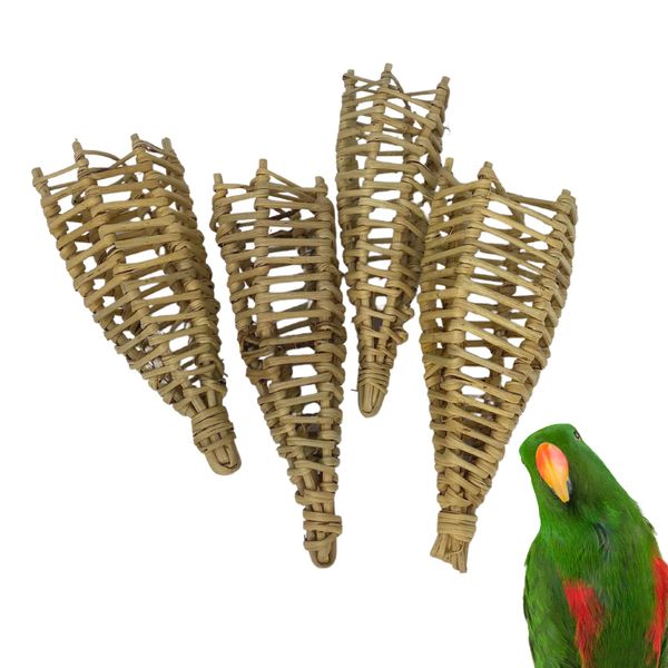 Bonka Bird Toys 3357 (Pk4) Vine Cones 5" x 1.75", Parrot Chew Foot Talon Craft Cage Toy, Amazon, African Grey, Conure, and Similar