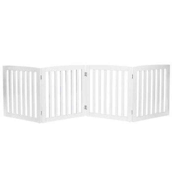 Extra Wide Dog Gate 24" Foldable Wood Indoor Pet Door Safety Fence 4 Panel White