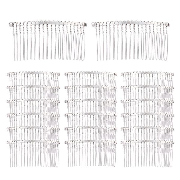 20 Pack Bulk 20 Teeth Silver Gold Black Metal Side Hair Combs Wire Twist Hair Clips Wedding Bridal Veil Combs Decorative Headpiece Freach Twist Updo Bun Accessories (Silver)