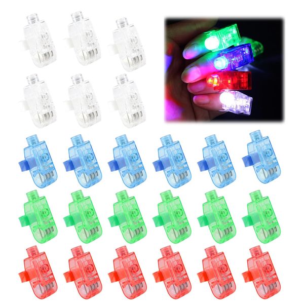 24 Pcs LED Finger Lights, Finger Flashlights, Bright Finger Ring Clip On Party Favors, Ideal for Raves Concerts Night Events Outdoor Activities & Celebrations 4 Vibrant Colors (Red Blue Green White)
