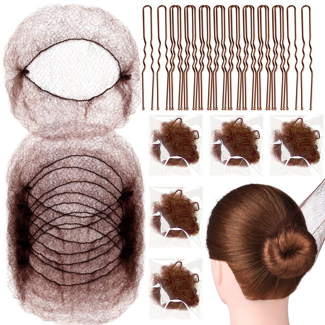 Kireida® 20-teiliges unsichtbares Haarnetz und U-förmiges Haarnadel-Set, individuelles Paket, Haarknoten-Former-Set mit elastischem Rand, Mesh-Haarnetz und 40 Haarnadeln