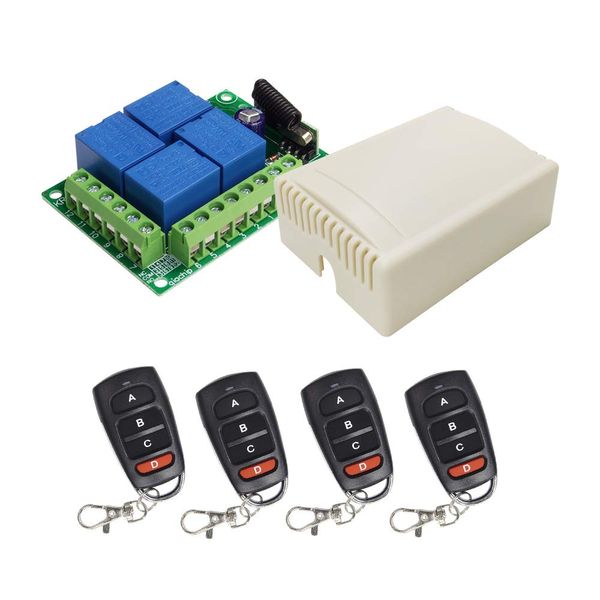 QIACHIP 433Mhz RF 12V Relay Garage Door Opener Remote Control Switch 4CH Receiver Module for Truck Motor Opener Electrical Lock