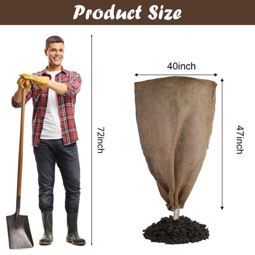 2 Pack 47″ × 40″ Reusable Warm Burlap Winter Plant Cover Bags with Drawstring Burlap Plant Covers Freeze Protection Large Plant Frost Cloth Cold Freeze Blanket Protecting Fruit Tree Potted Plants