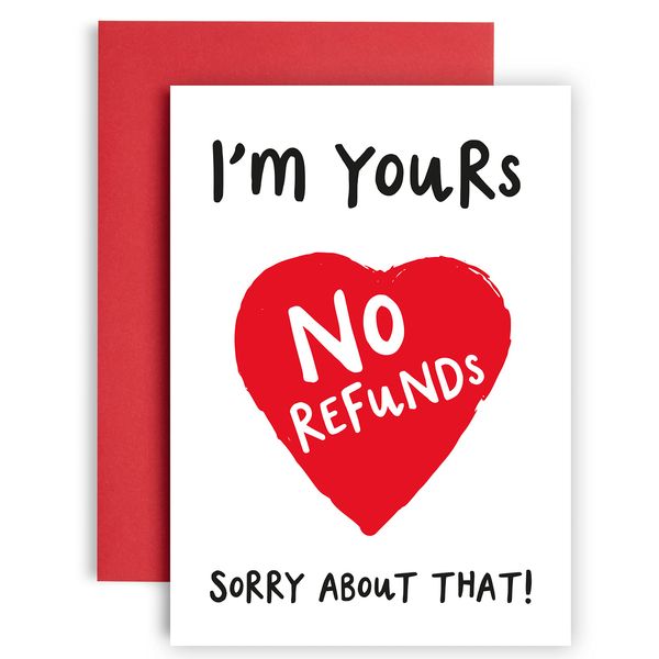 Huxters Anniversary Card – I’m Yours Funny Card for Wife, Husband – 350GSM Boyfriend Valentines Day Card with Red Envelope – Blank Interior for Custom Message - A5 (I'm yours)