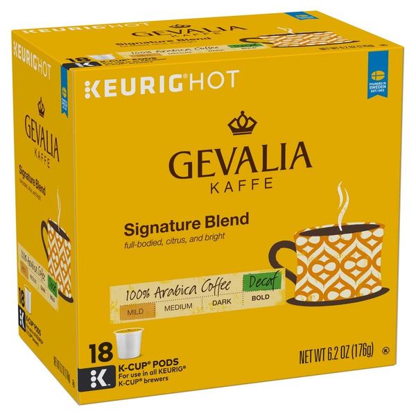 Gevalia Signature Blend Decaf Coffee, Mild Roast, K-Cup Pods, 18 Count