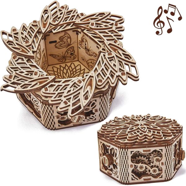 Wood Trick Mystery Flower Für Elise Wooden Music Box Kit - Keepsake & Jewelry Box - 3D Wooden Puzzle for Adults and Kids to Build - DIY