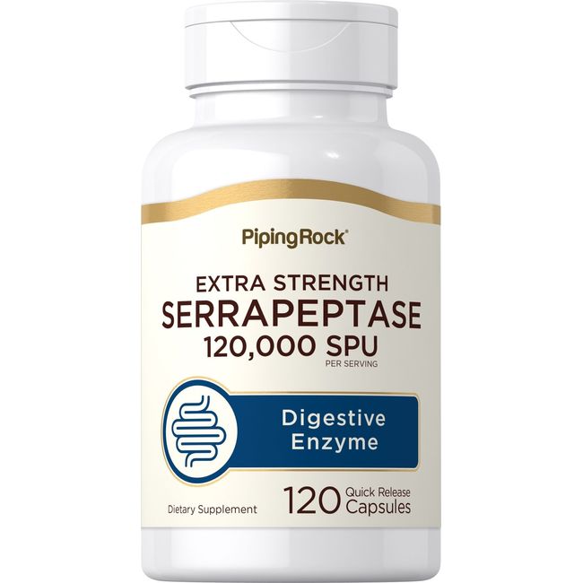 Serrapeptase 120,000 SPU | 120 Capsules | Digestive Enzyme | by Piping Rock