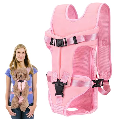 Pet Carrier Backpack, Adjustable Front Dog Carrier, Legs Out Dog Chest Carrier, Waterproof Dog Back Pack for Small Medium Dogs Cats Puppies and Rabbits Hiking Camping (Pink, Medium)