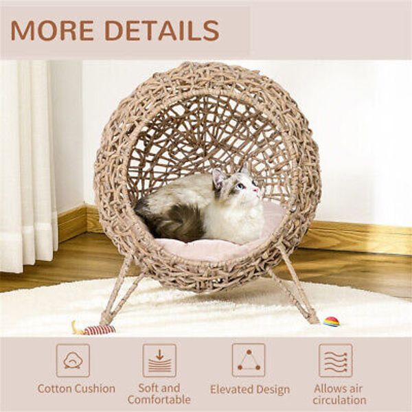 Cozy Cat Bed House Beige Plush Comfortable Pet Furniture