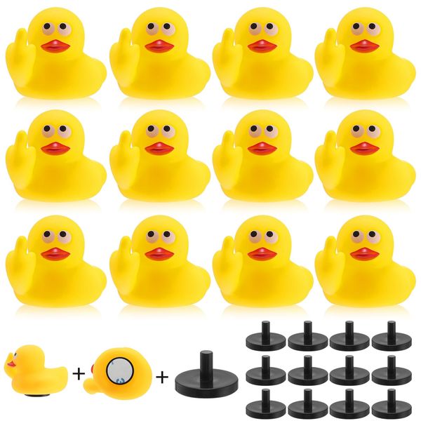 Lenwen 12 Set Middle Finger Rubber Ducks with Rubber Duck Mount Yellow Funny Rubber Duck Mini Car Rubber Duck with Black Plastic Duck Plug for Car Dashboard Decorations Accessories