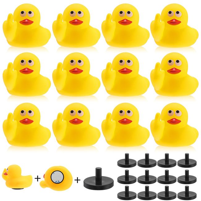 Lenwen 12 Set Middle Finger Rubber Ducks with Rubber Duck Mount Yellow Funny Rubber Duck Mini Car Rubber Duck with Black Plastic Duck Plug for Car Dashboard Decorations Accessories