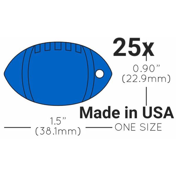 25x Anodized Aluminum Pet ID Tag Blank Football Blue Made in USA (Lead Free)