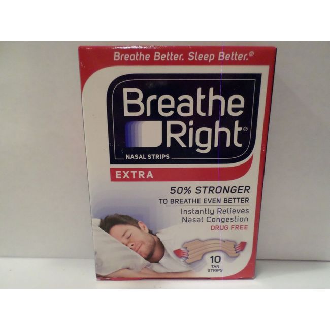 Breathe Right Extra 50 Nasal Strips Tan (5 10 count boxes 50 Total Strips)