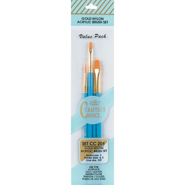 Crafter's Choice Gold Nylon Acrylic Brush Set-4/Pkg