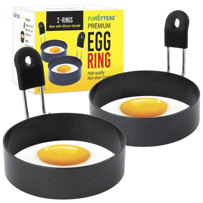 FUNUTTERS Egg Rings, 3.5'', Nonstick, Professional and Large, Stainless Steel Egg Rings For Frying Eggs and Egg Mcmuffins, Egg Mold For Breakfast, Mini Pancakes, and Fried Eggs