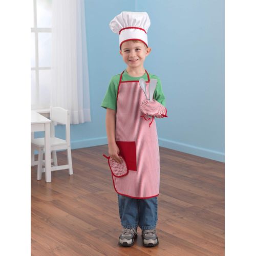KidKraft Tasty Treats Chef Apron, Hat and Accessory Set for Kids - Red, Gift for Ages 3+