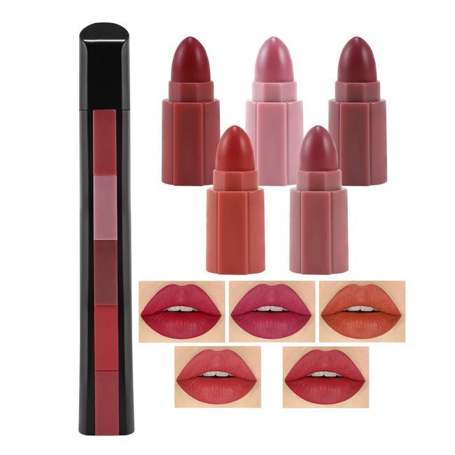 Boobeen Lipstick Set 5 Colors Matte Lipstick Makeup Set Waterproof Long Moisturizer Lipstick Lip Gloss Gifts for Girls and Women