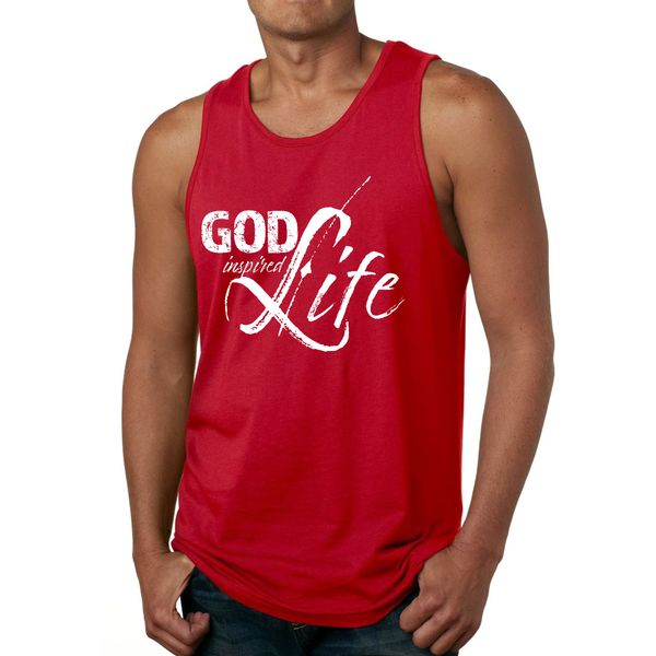 Mens Fitness Tank Top Graphic T-shirt God Inspired Life - Red / XL