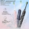 7AM2M Electric Toothbrush 2 Pack Set for Kids and Adults, 12 Brush Heads,5 Adjustable Modes, Built-in 2-Minute Smart Timer,Wireless Fast Charge for 60 Days,IPX7Waterproof SonicToothbrush (Navy & Blue